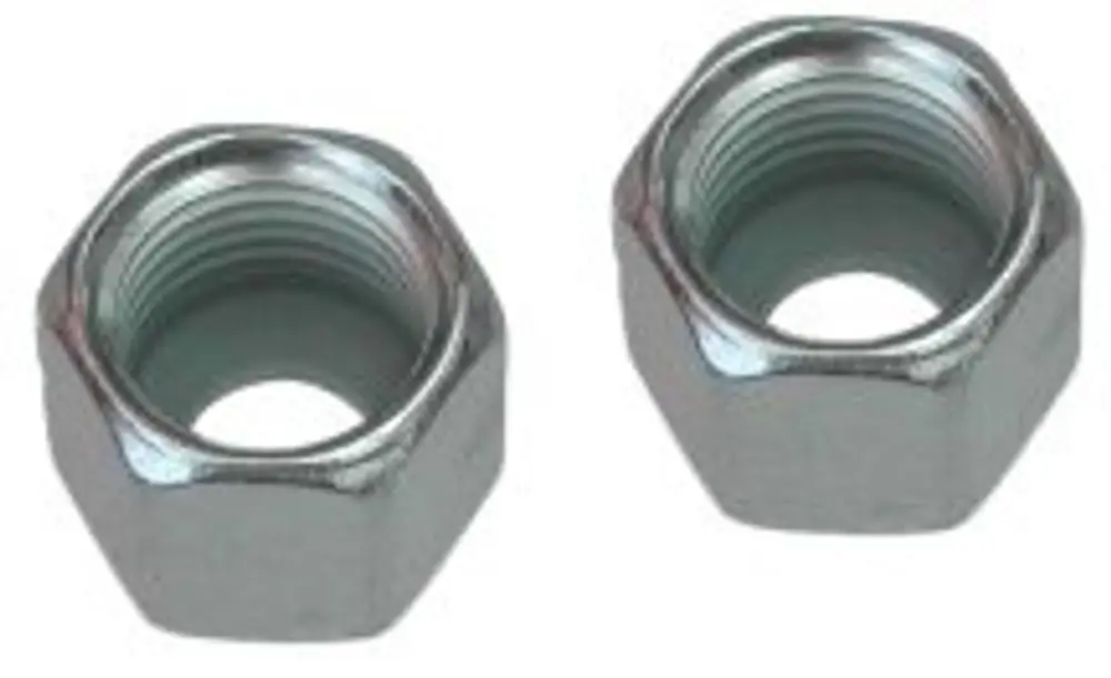 Zwei Überwurfmuttern aus Metall mit Innengewinde. Die Muttern sind hexagonal und glänzend, mit einer mechanischen Struktur, die typischerweise in Bosch-Produkten verwendet wird.